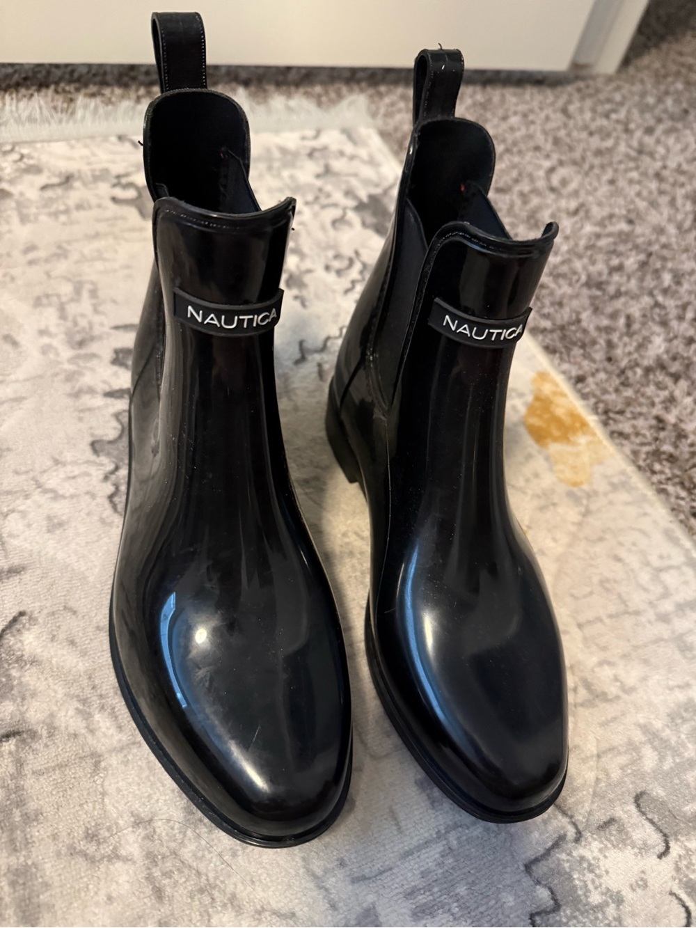 Nautica Glossy Black Chelsea Rain Boots